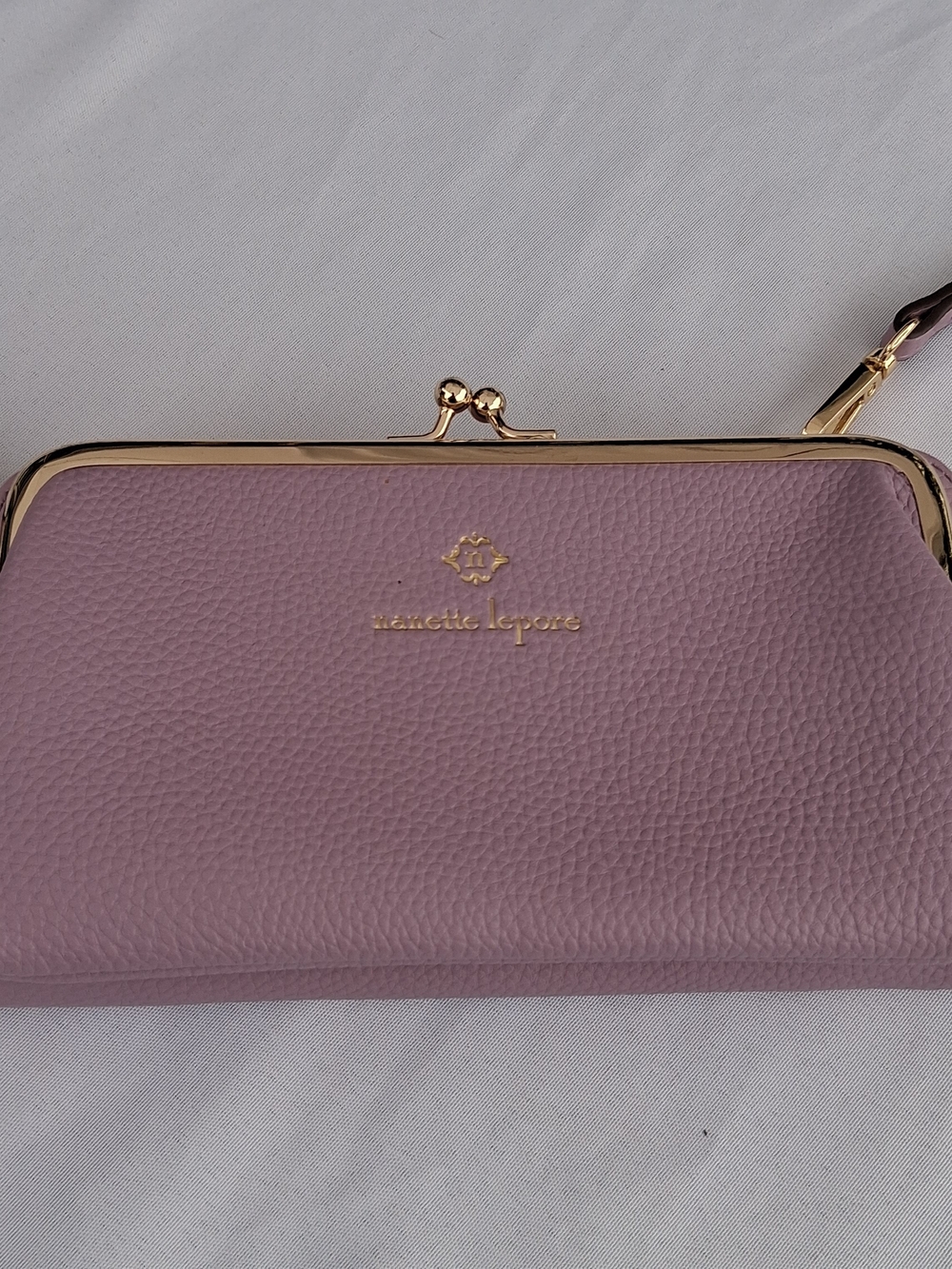 Nanette Lepore Dusty Pink Pebbled Leather Frame Clutch with Gold Hardware